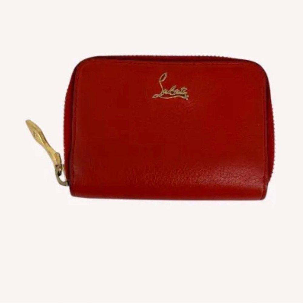 Christian Louboutin Small Red Leather Zip-Around Wallet with Gold Logo